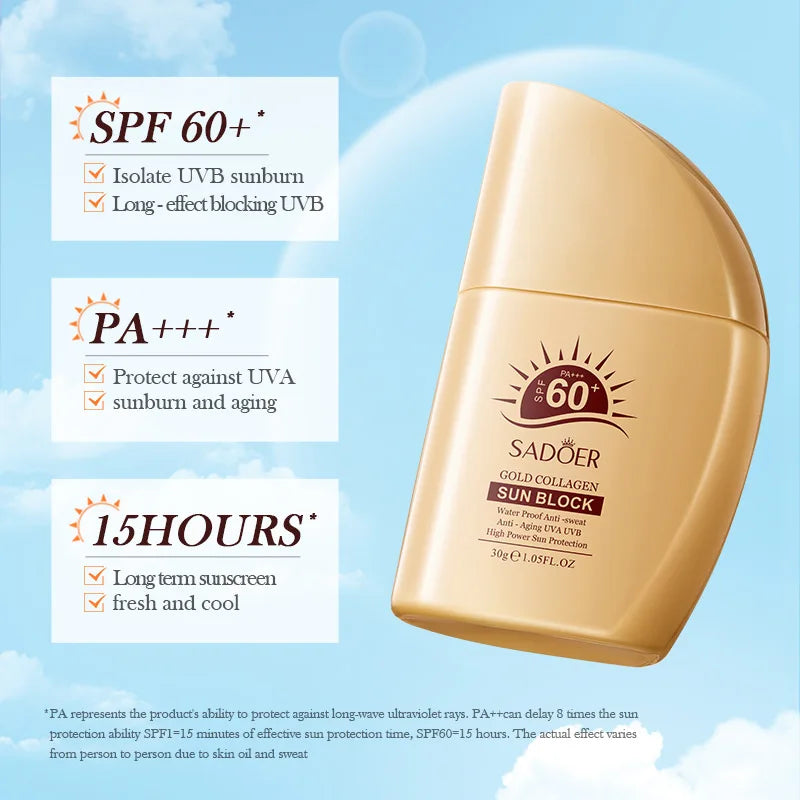 SADOER Golden Collagen Sunscreen – SPF Protection for Face and Body