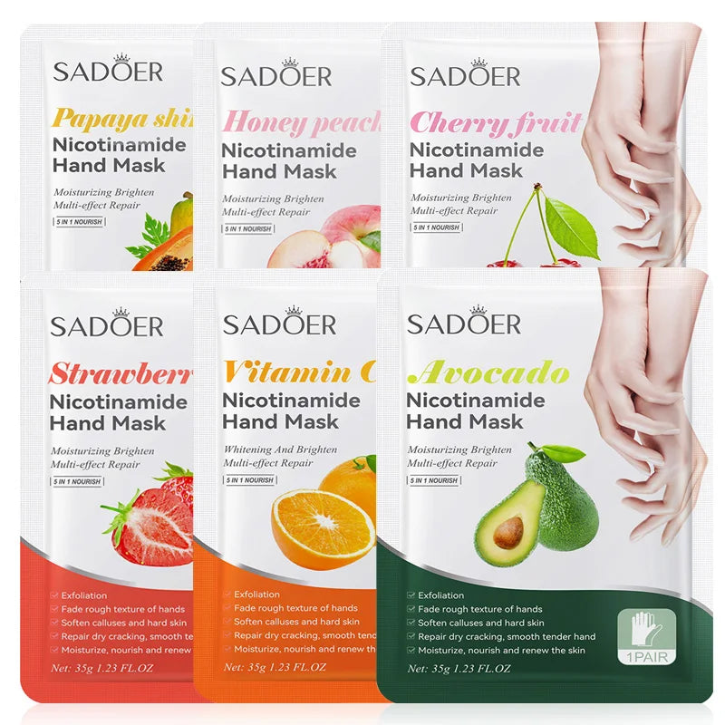 SADOER Fruit Hand Mask – Moisturizing & Nourishing (6 Pairs)